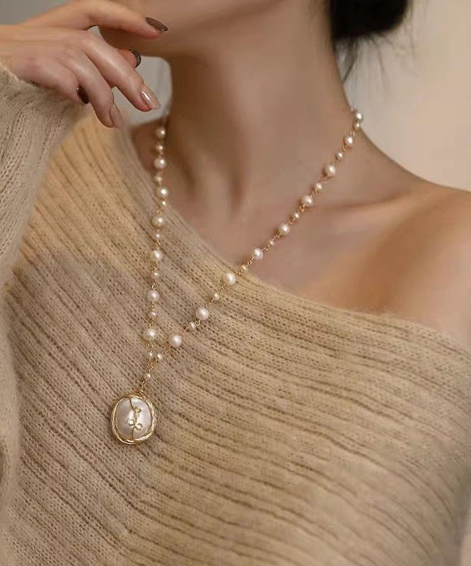 Stylish Gold Pearl Wrapping Wire Tassel Pendant Necklace