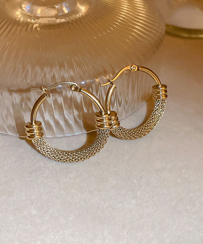 Stylish Gold Stainless Steel Circle Hollow Out Hoop Earrings