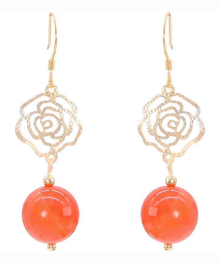 Stylish Orange Sterling Silver Overgild Agate Drop Earrings