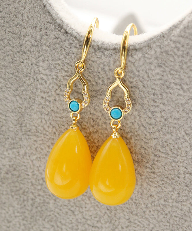 Stylish Yellow Sterling Silver Ancient Gold Inlaid Beeswax Watch Drop Drop Earrings