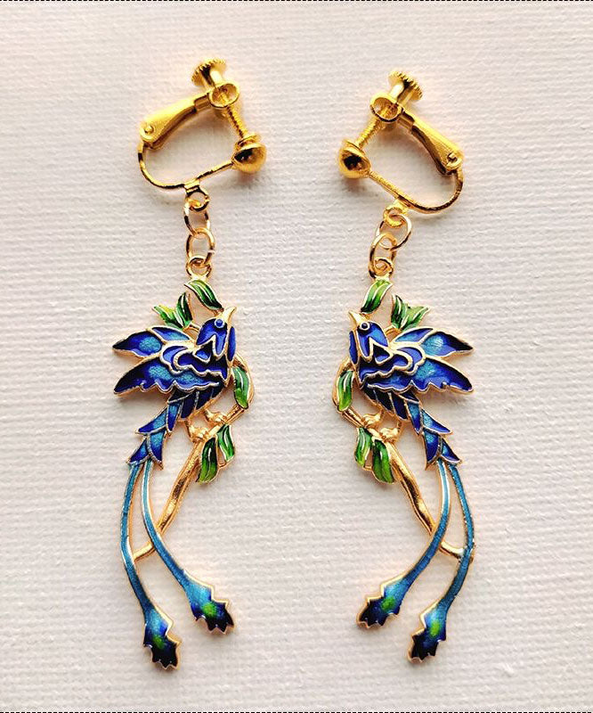 Unique Blue Sterling Silver Overgild Cloisonne Drop Earrings