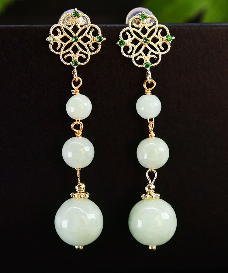 Unique Cyan Sterling Silver Overgild Jade Crystal Drop Earrings