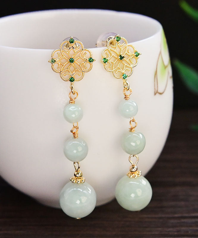 Unique Cyan Sterling Silver Overgild Jade Crystal Drop Earrings