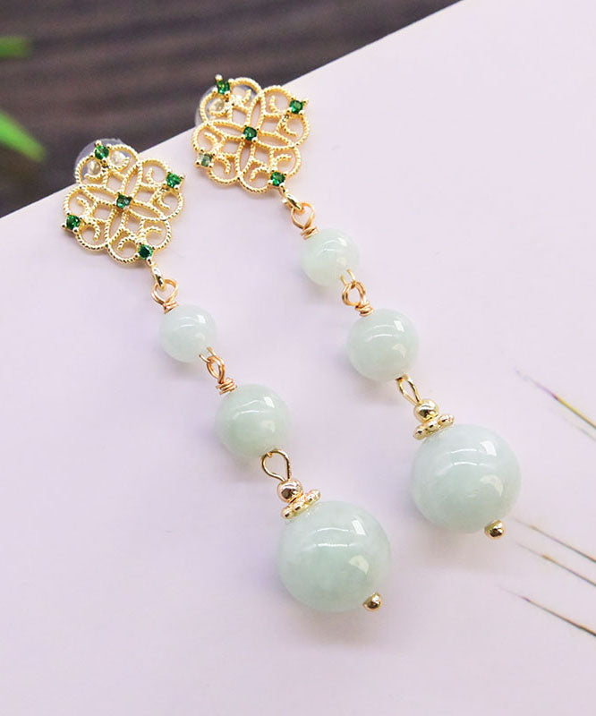 Unique Cyan Sterling Silver Overgild Jade Crystal Drop Earrings