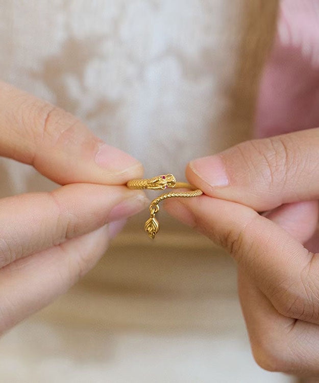 Unique Gold Copper Overgild Dragon Swinging Tail Rings