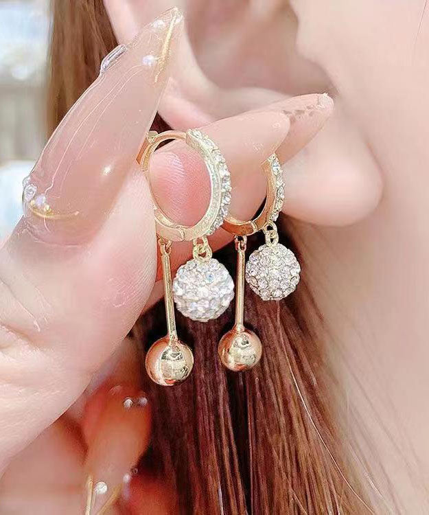 Unique Gold Copper Overgild Inlaid Zircon Drop Earrings