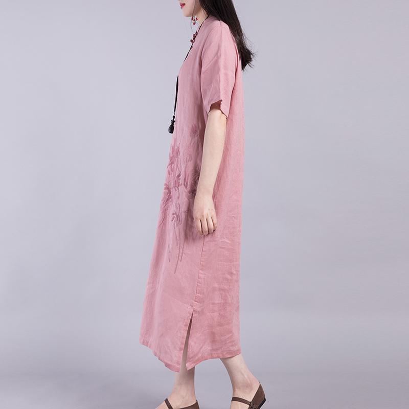 Unique short sleeve linen Long Shirts Outfits purple Dresses summer - Omychic