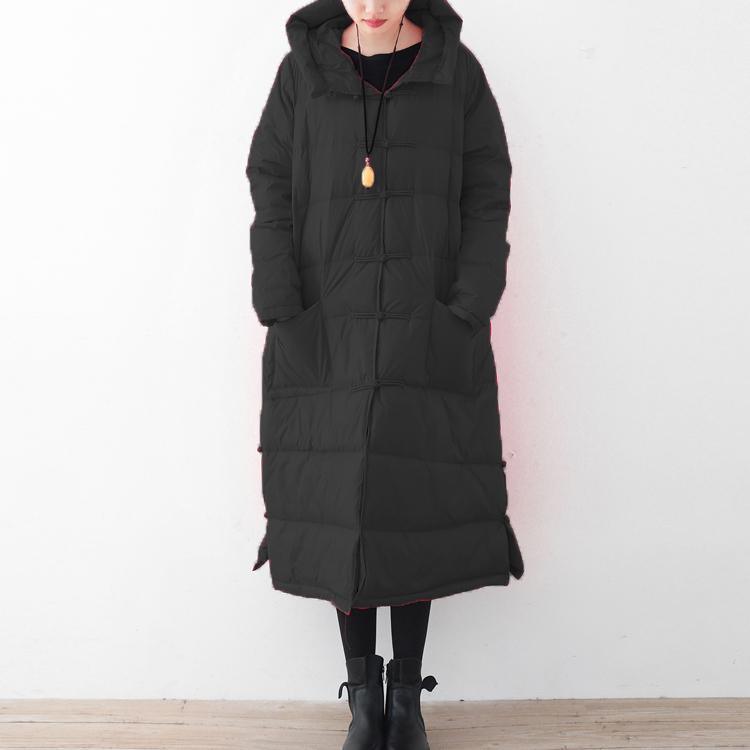 Warm black winter parka trendy plus size quilted coat Fine Chinese Button cardigans hooded - Omychic