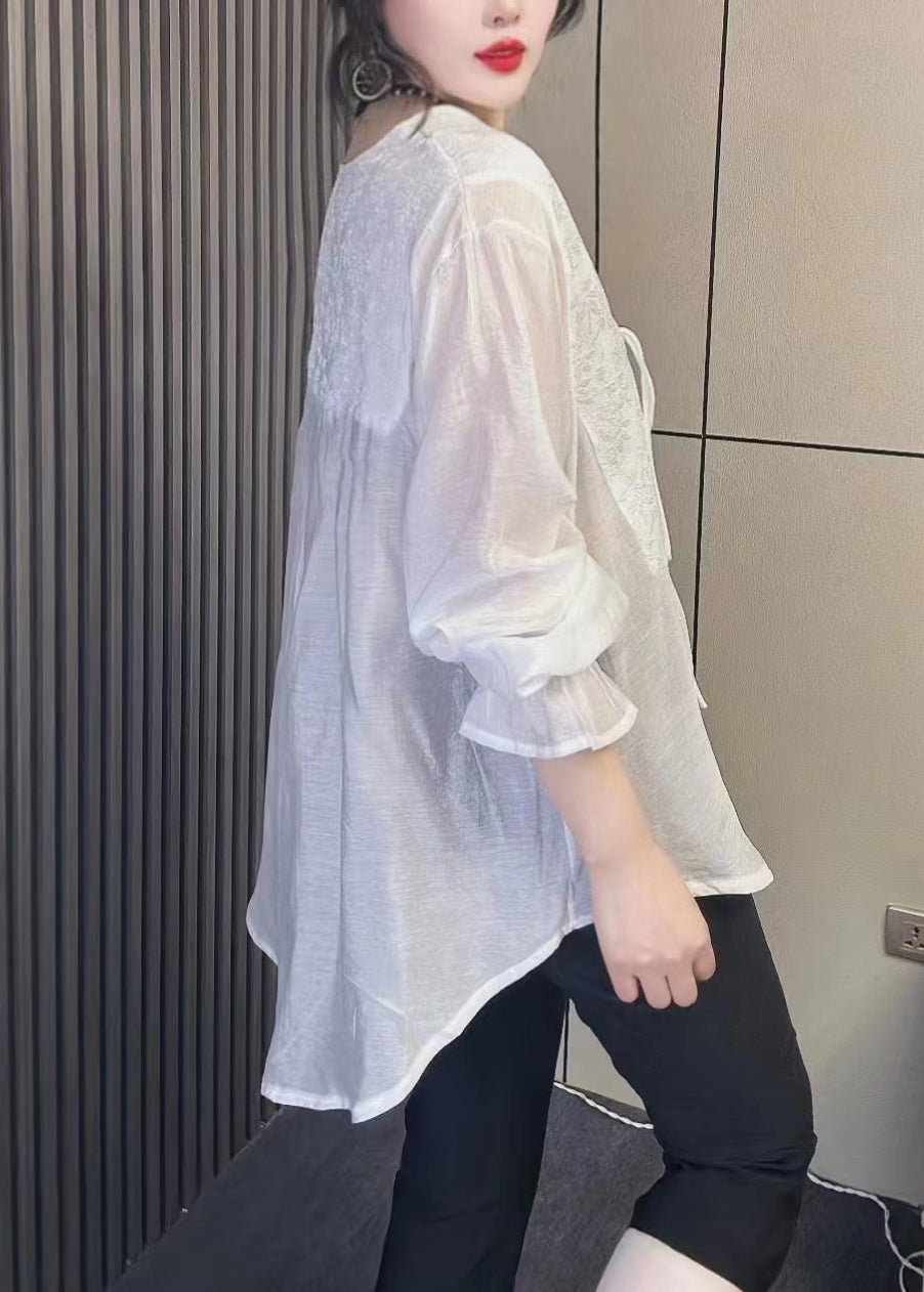 White Button Chiffon Top Long Sleeve Fall