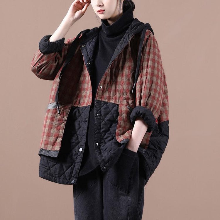 Spring Plus Size Plaid Warm Hoodie Coat - Omychic