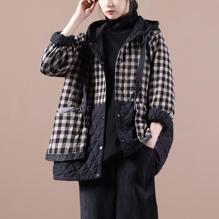 Spring Plus Size Plaid Warm Hoodie Coat - Omychic