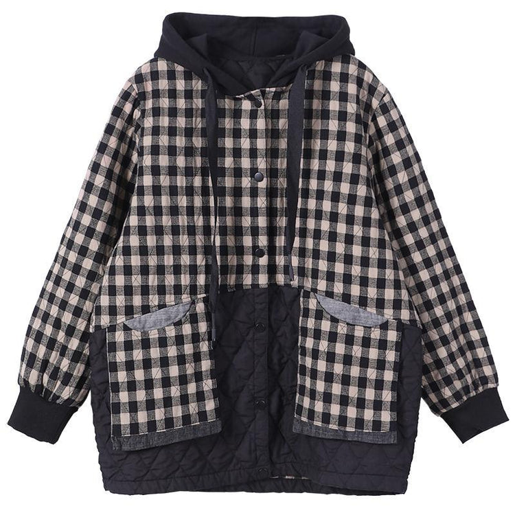 Spring Plus Size Plaid Warm Hoodie Coat - Omychic