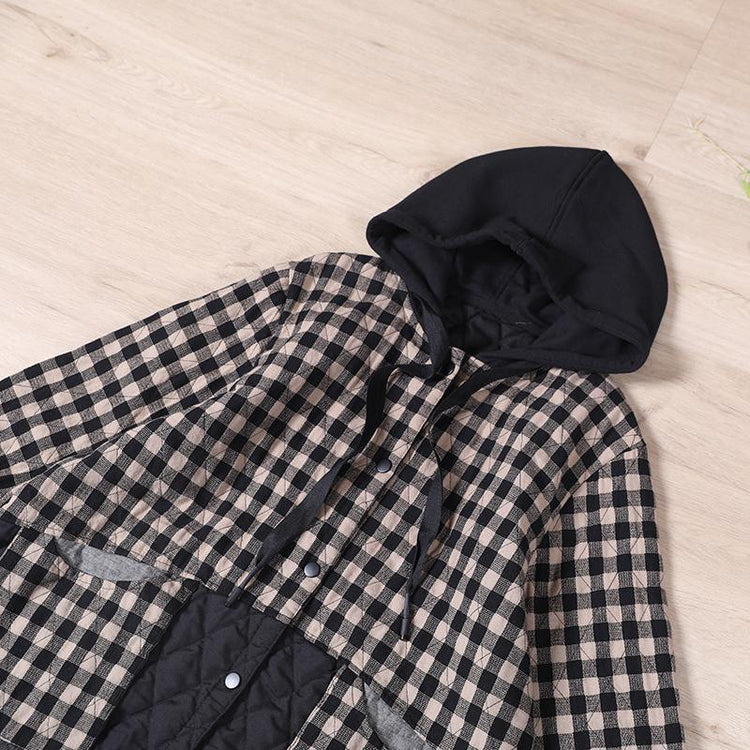 Spring Plus Size Plaid Warm Hoodie Coat - Omychic