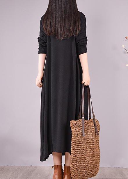 Women High Neck Cinched Spring Clothes Tutorials Black Embroidery Long Dresses - Omychic