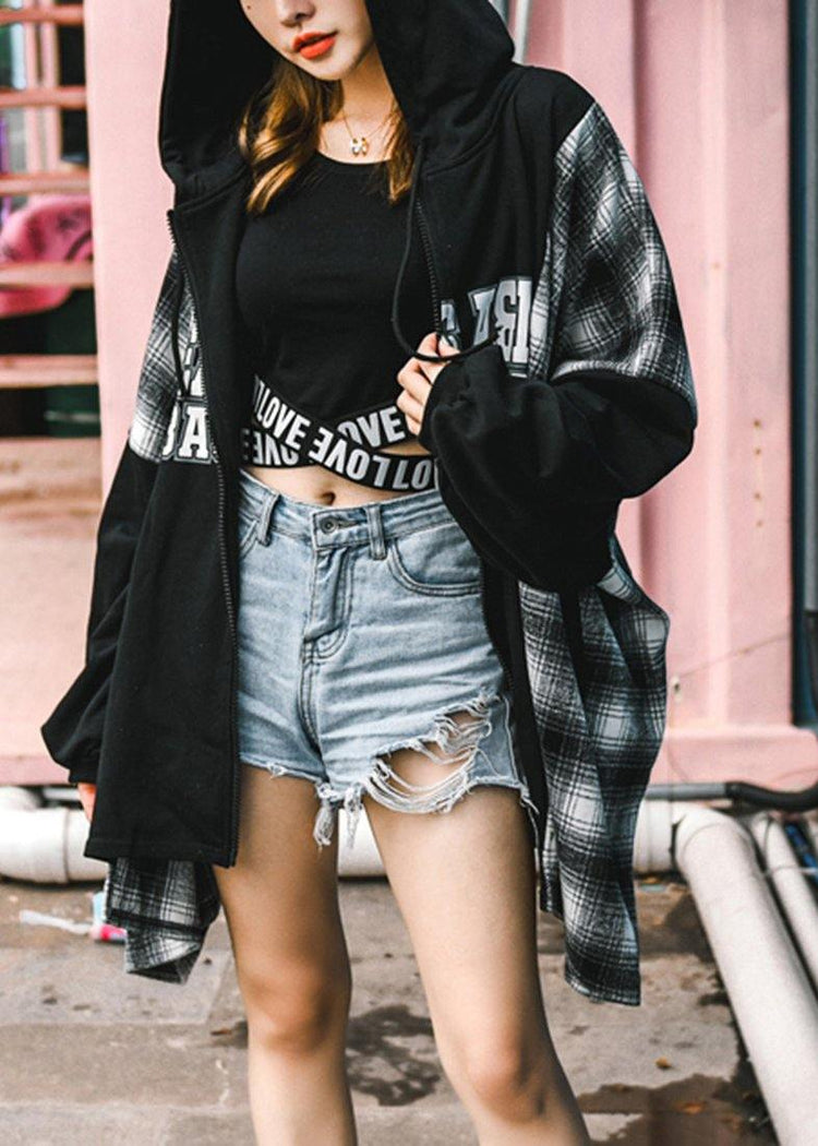 Women Plaid Patchwork Spring Black Fashion Ideas Coats - Omychic