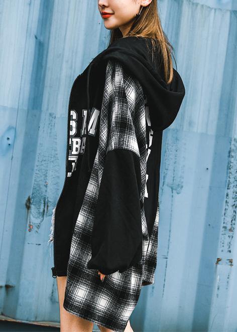 Women Plaid Patchwork Spring Black Fashion Ideas Coats - Omychic