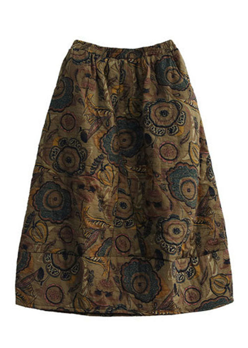 Women Black - texture Elastic Waist Patchwork Print Fine Cotton Filled Skirt Winter