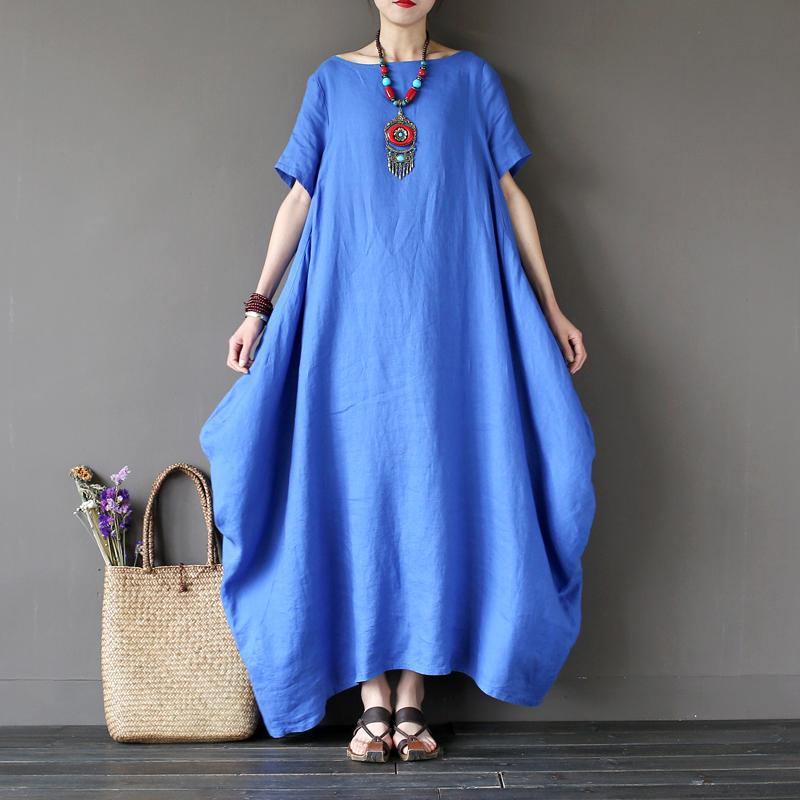 Women red cotton clothes Boho design o neck asymmetric Traveling Summer Dress - Omychic