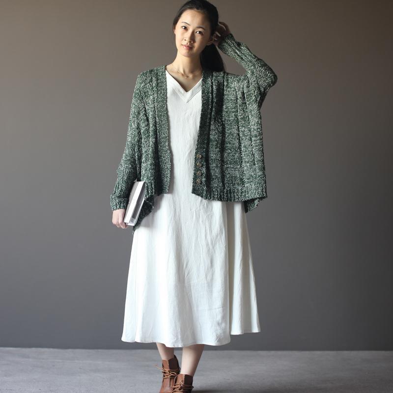 Women mixed color knit cardigan coat outwear - Omychic
