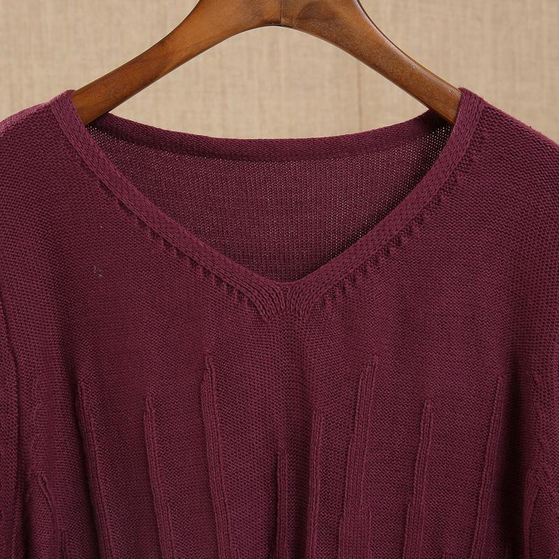 Wrinkled sweaters women knit winter dresses in burgundy - Omychic