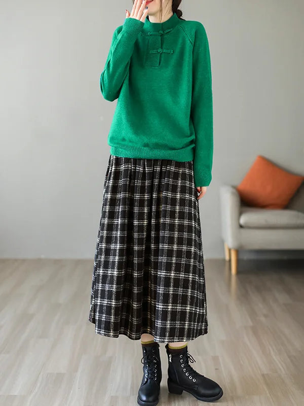 Vintage A-Line Loose Elastic Waist Checkered Skirts