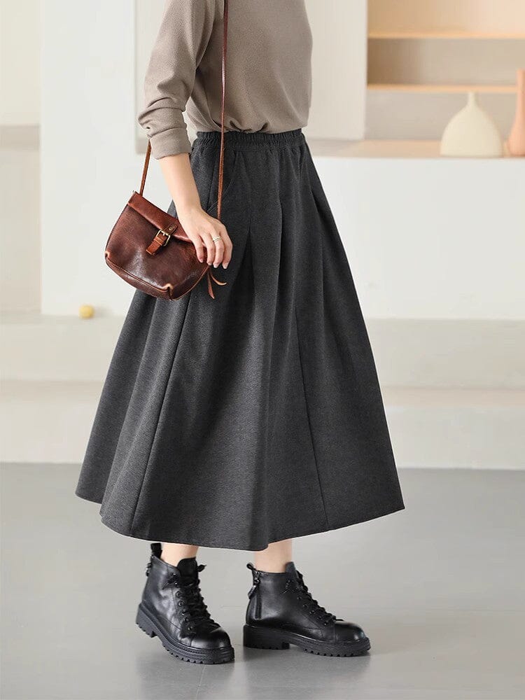 Autumn Casual Solid Minimalist Cotton Skirt