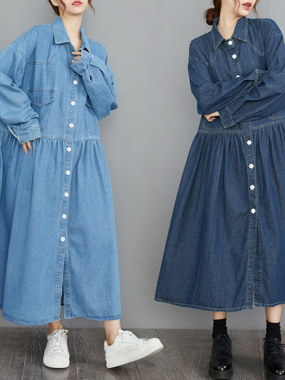 Spring Minimalist Loose Casual Denim Dress Long Sleeve