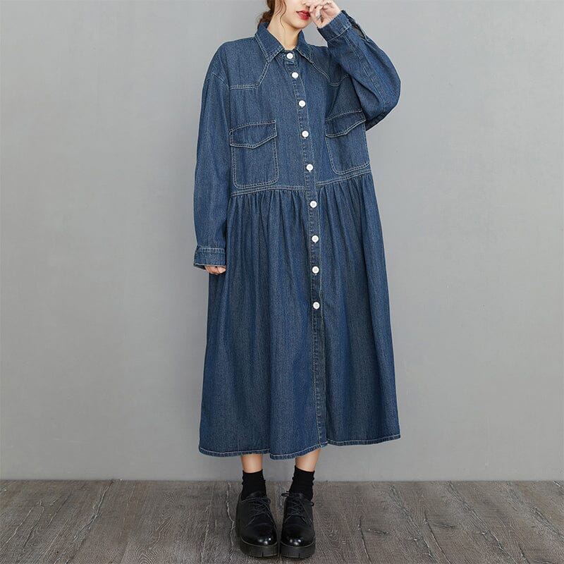 Spring Minimalist Loose Casual Denim Dress Long Sleeve