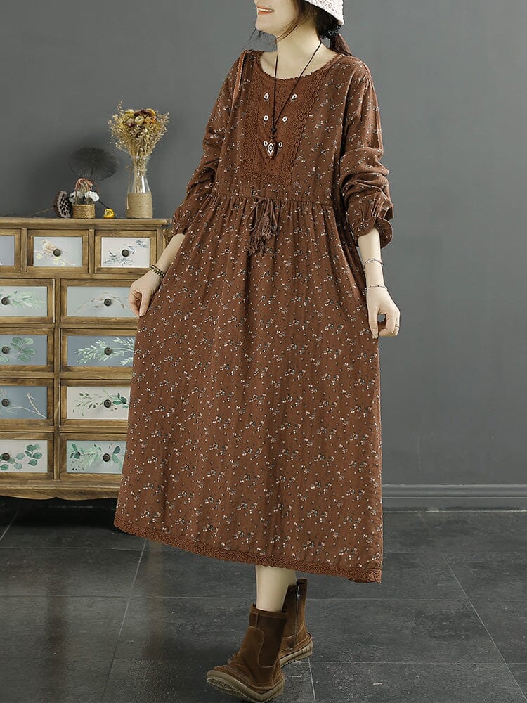 Spring Retro Floral Loose Cotton Linen Dress