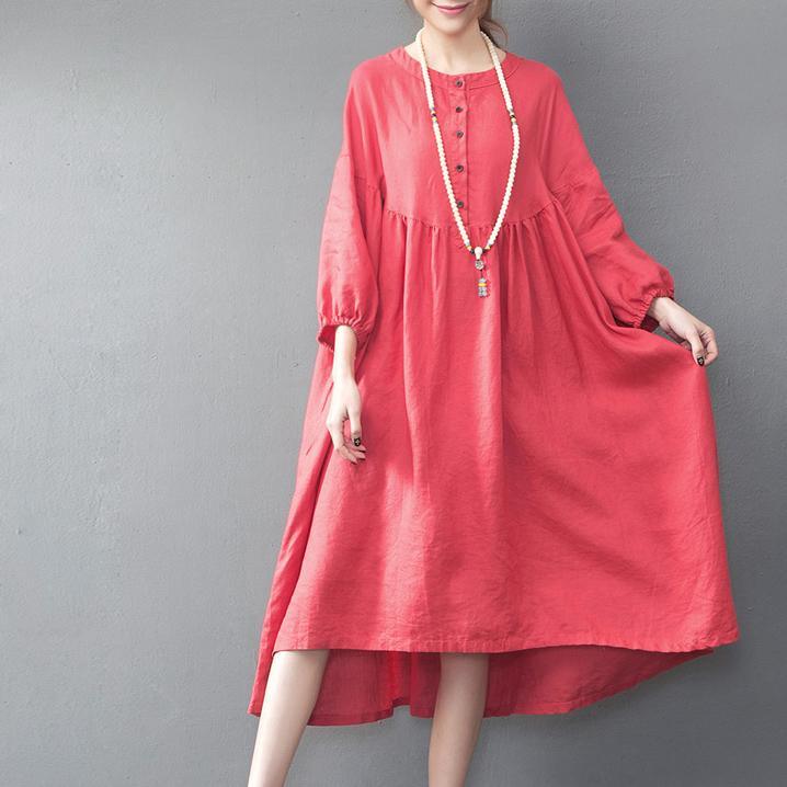 baggy red long linen dresses trendy plus size high waist caftans vinta ...