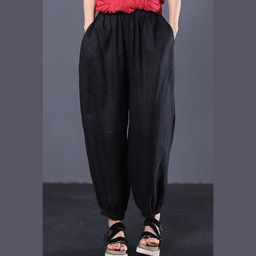 black summer linen wide leg pants loose elastic waist women pants – Omychic
