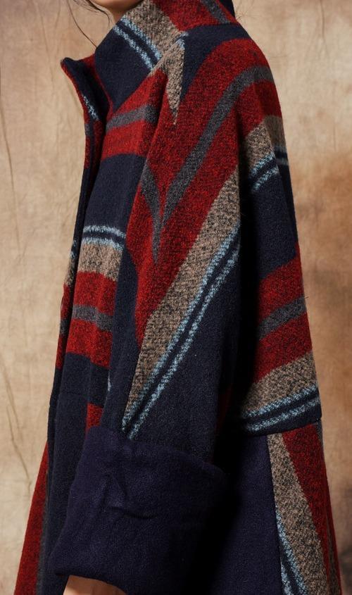 Women Winter Woollen Coat Long Outwear Ladies Retro Striped Patchwork Wool&Blends Overcoat Female Stripes Spliced Coat 2020 - Omychic
