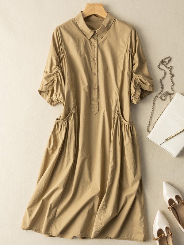 Casual Solid Color Dress With Pockets Short Sleeve