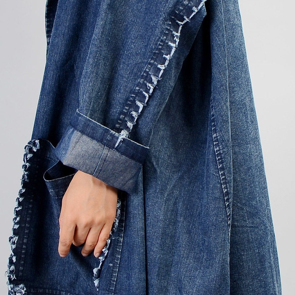 Irregular Denim Long Trench Coat Long Sleeve