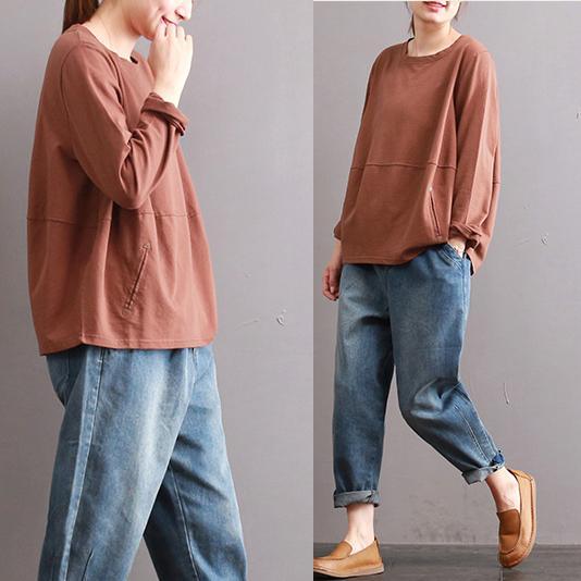 khaki casual solid cotton t shirt oversize patchwork 2017 fall pullover - Omychic