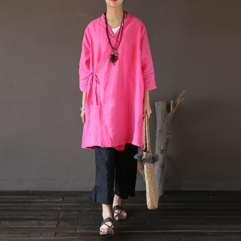 new pink vintage linen blouse oversize casual mid shirts - Omychic