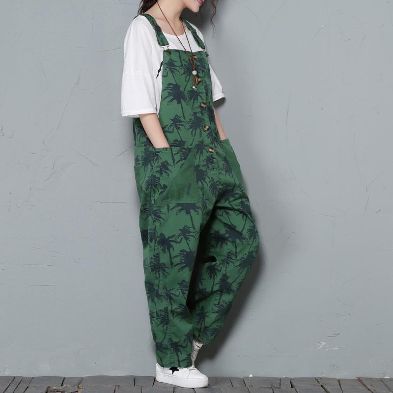 Women's Loose Casual Green Print Jumpsuit