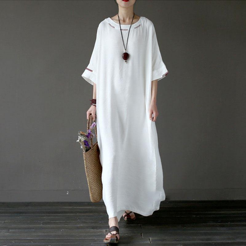 Stylish Cotton Linen Maxi Dress Plus Size Clothing Women Flax Cotton L ...