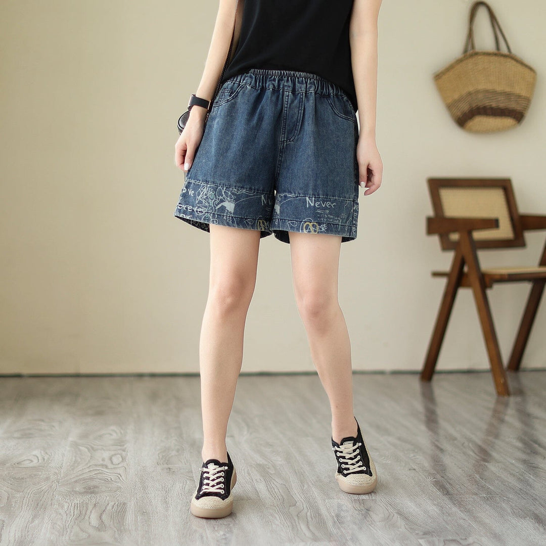 Women Casual Patchwork Loose Cotton Denim Shorts