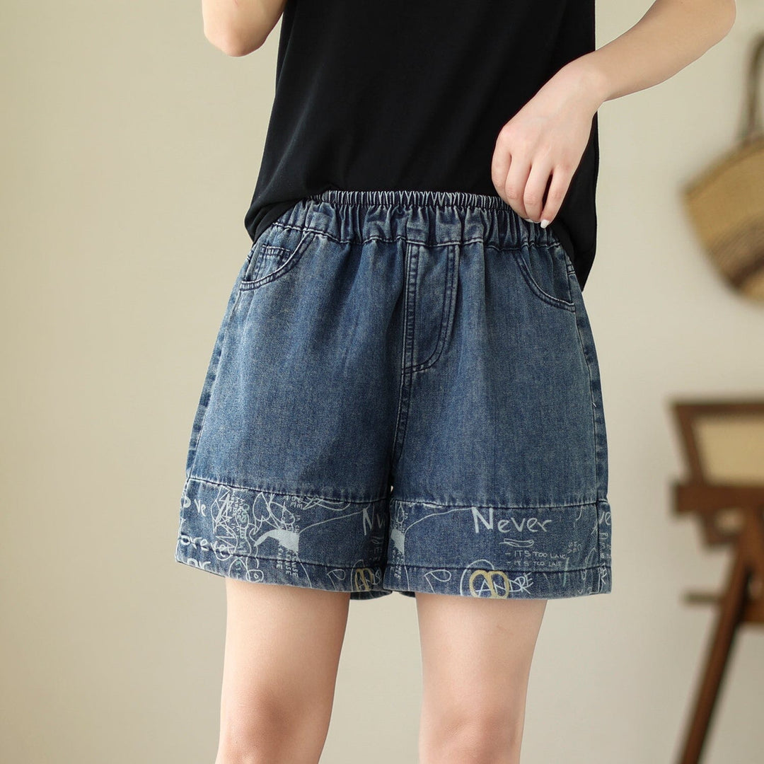 Women Casual Patchwork Loose Cotton Denim Shorts