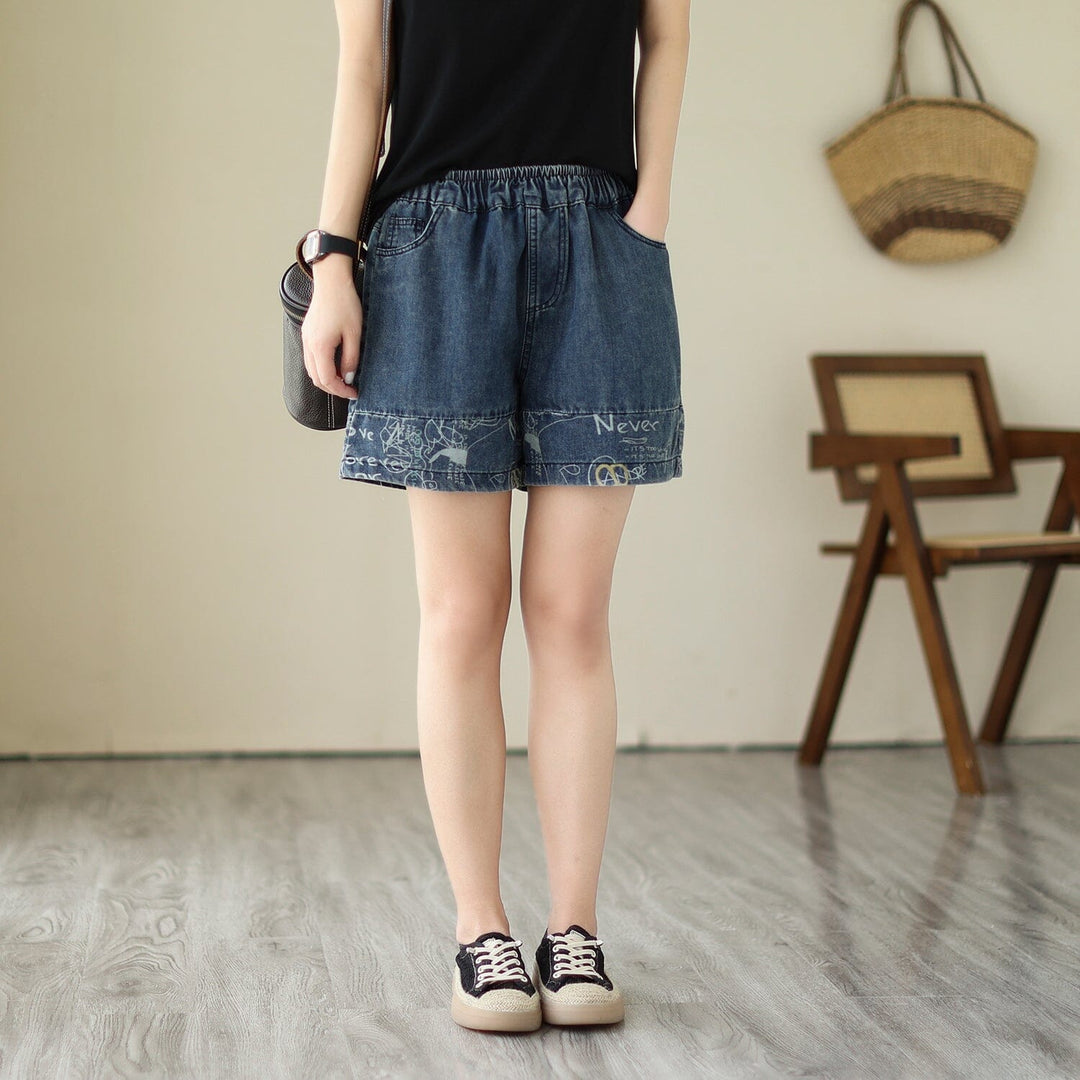 Women Casual Patchwork Loose Cotton Denim Shorts