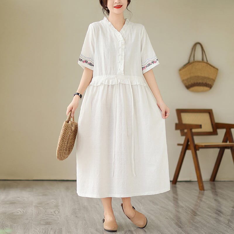 Plus Size Casual Cotton Figured Dress Short Sleeve Summer