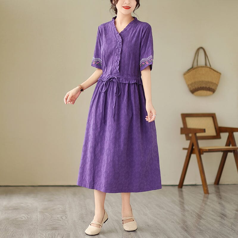 Plus Size Casual Cotton Figured Dress Short Sleeve Summer