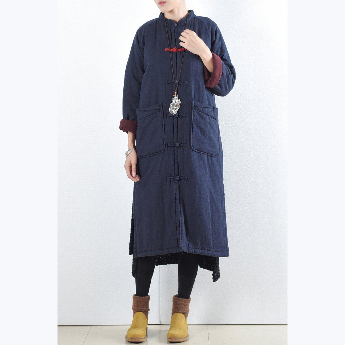 vintage blue cotton overcoat oversized casual jacket Casual side open cardigans - Omychic