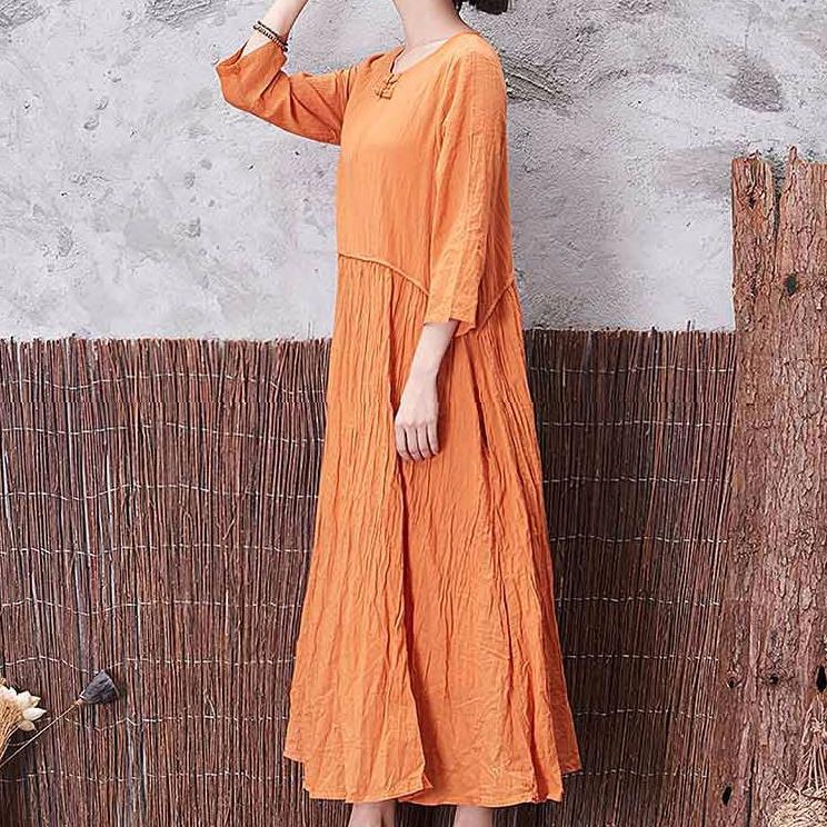 yellow fall linen dresses plus size casual long sleeve maxi dress - Omychic