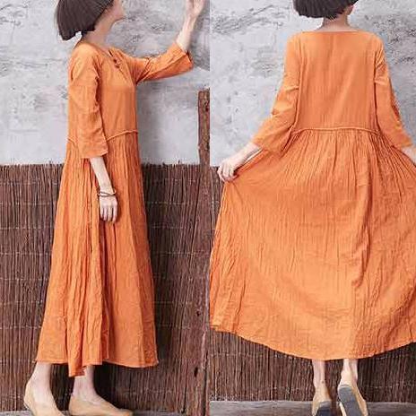 yellow fall linen dresses plus size casual long sleeve maxi dress - Omychic